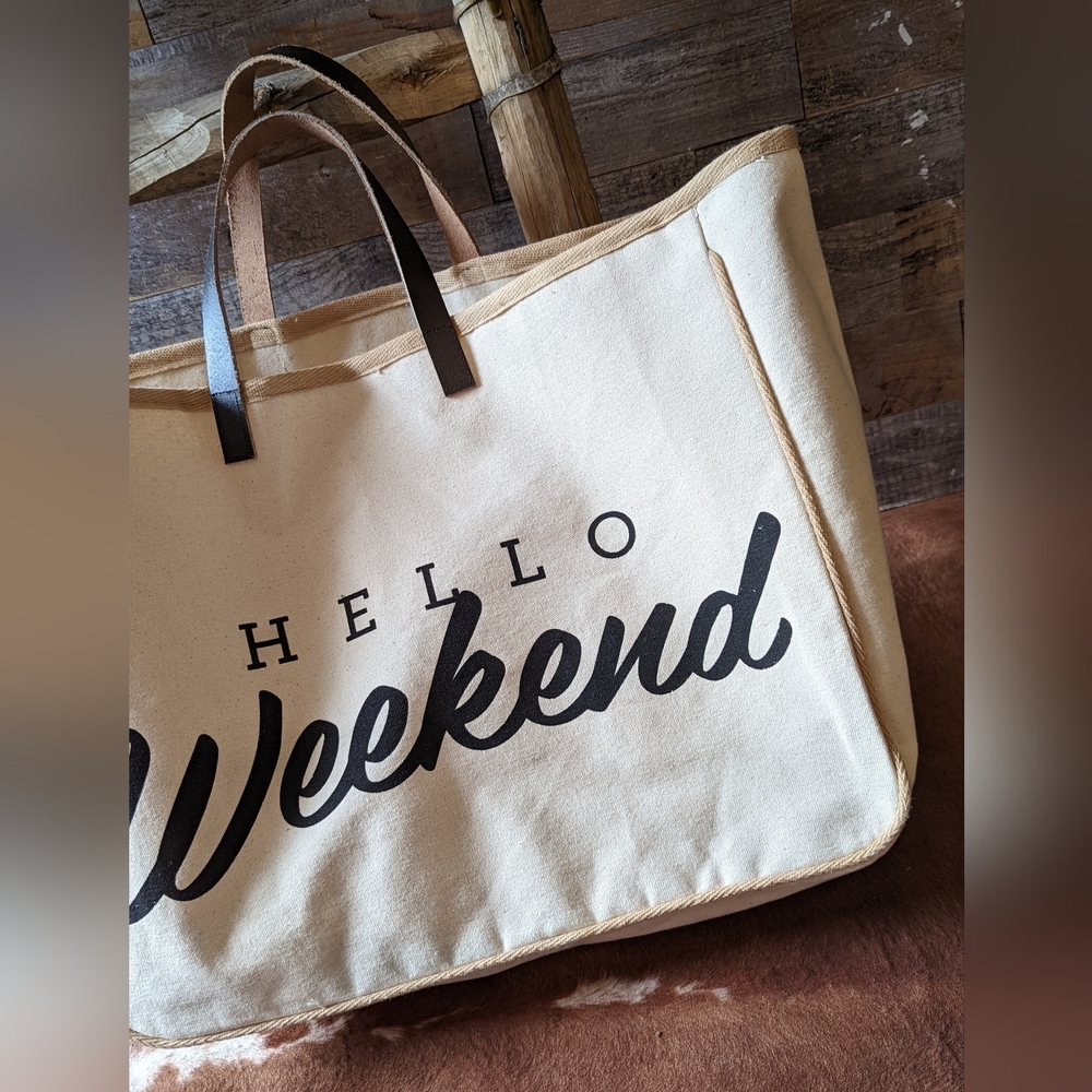 New " Hello Weekend" Canvas  Travel Weekender Bag - Picture 3 of 12